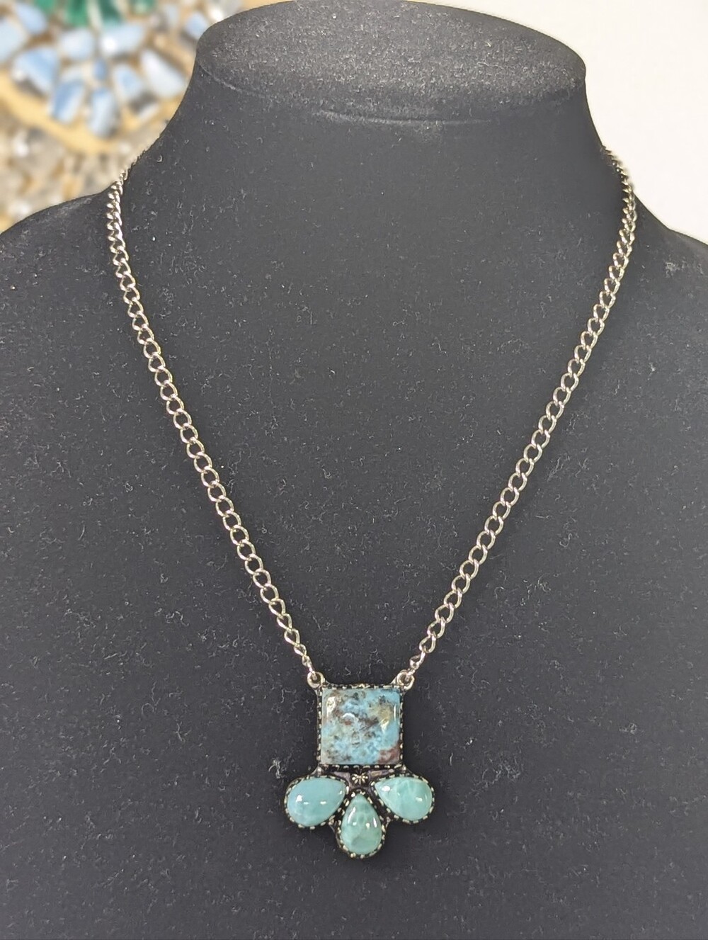 Larimar 4 Stone Necklace - Dominican Republic. 20 Inch Adjustable - New